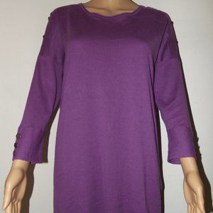 Simply Noelle Brass Button Cotton Knit 3/4 Sleeve Tunic Top - HEATHER PURPLE